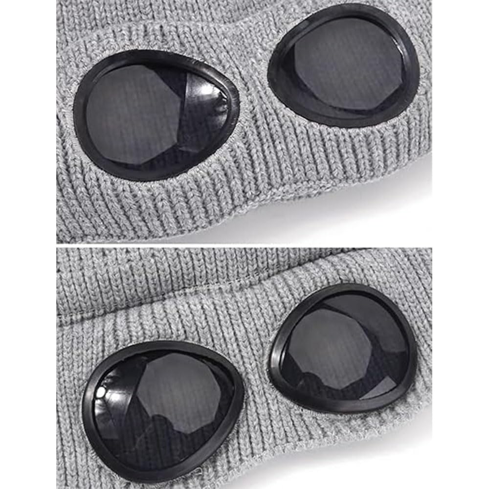 Unisex Solid Color Goggle Lens Design Beanie, Knitted Beanie